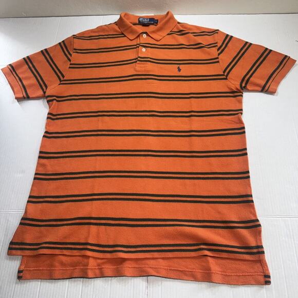 Vintage Polo Ralph Lauren Rugby Short Sleeve Shirt Men's L Orange Blue Stripe - Picture 1 of 9